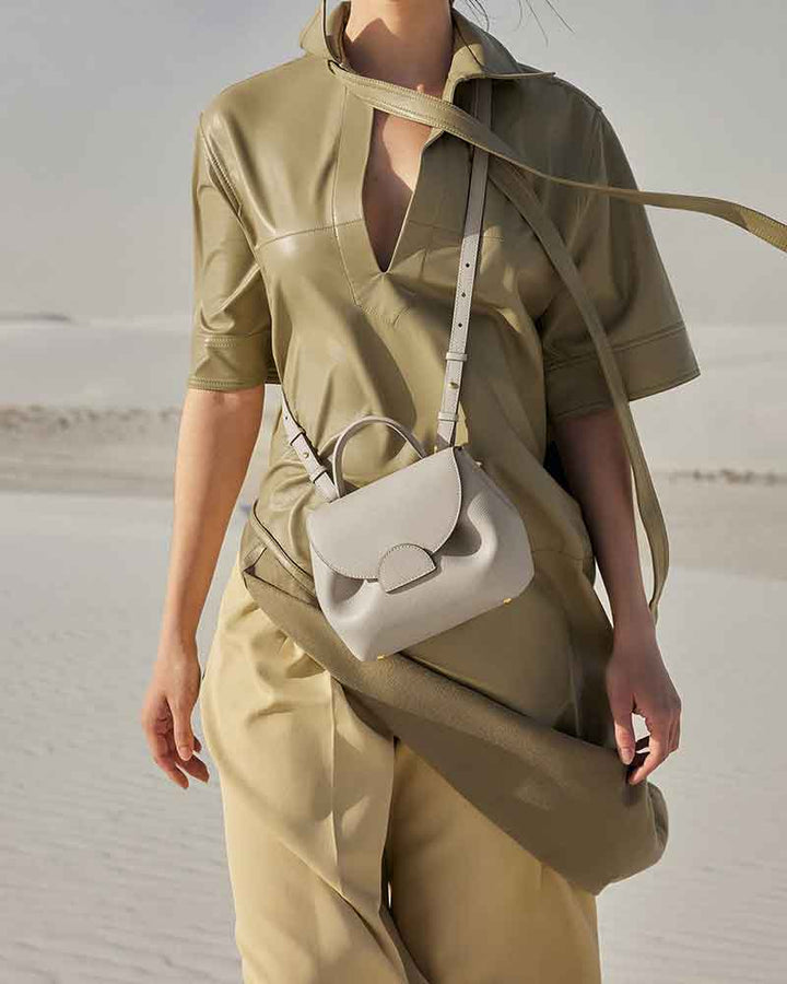 Textured Leather Top Handle Crossbody Satchel Bag