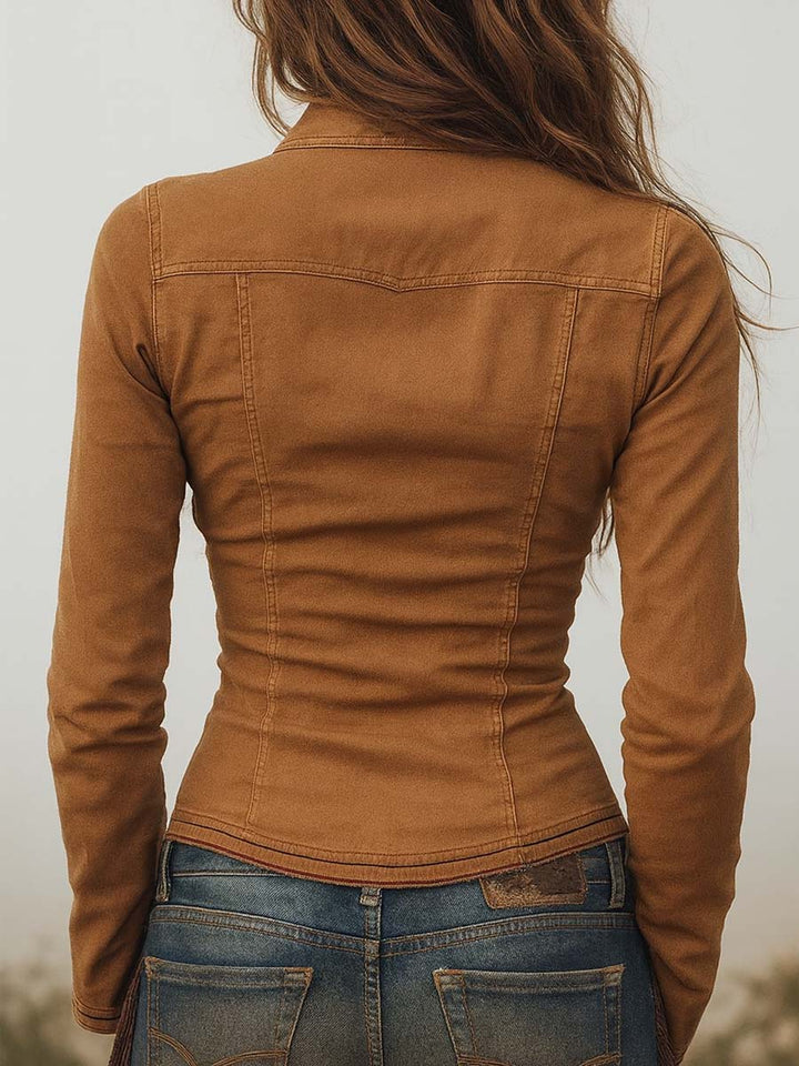 Washed camel shirt back view