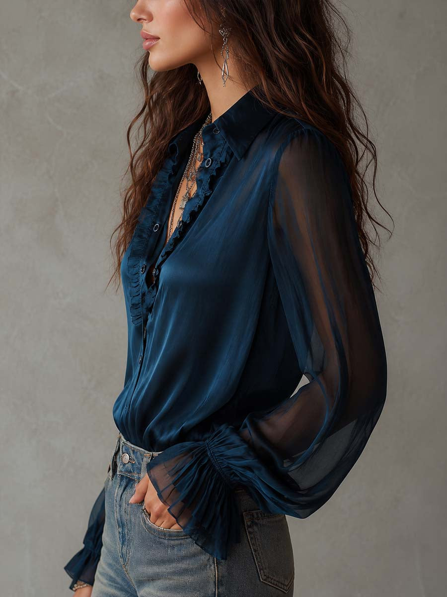 Vintage ruffle collar shirt side view