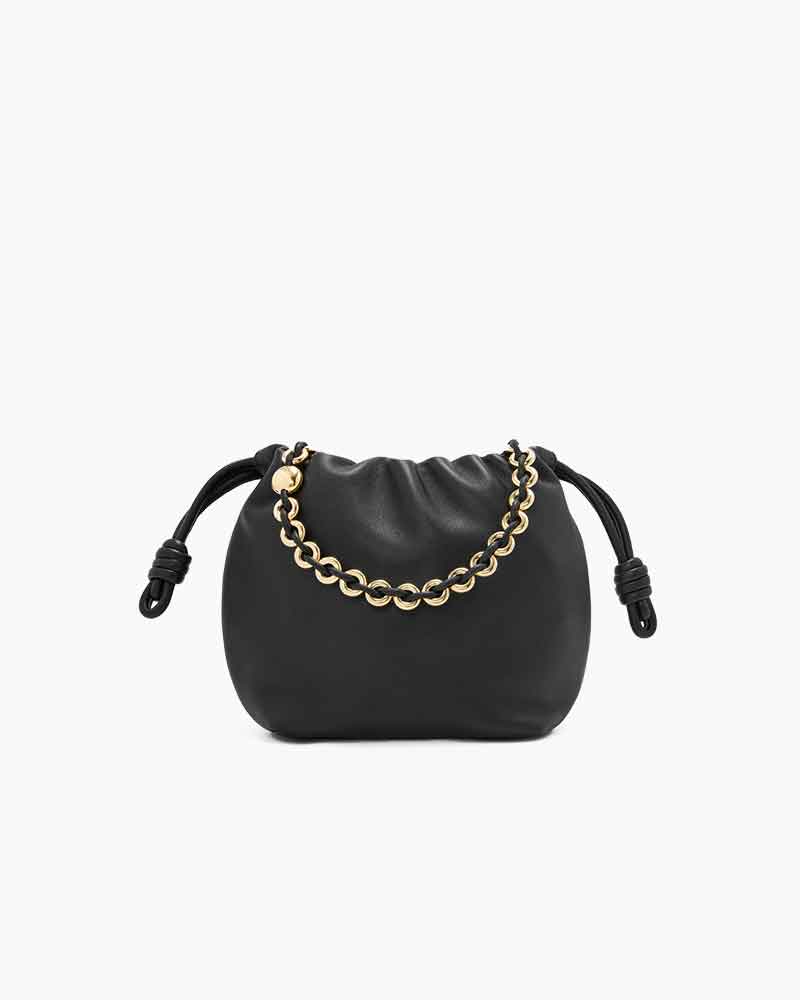 Medium Ruched Genuine Leather Bag Donut Chain