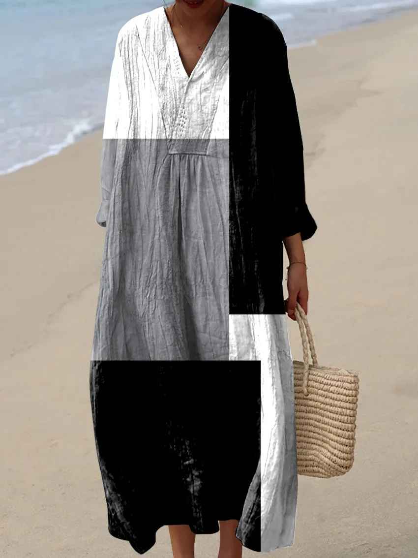 Retro Geometric Printed Maxi Dress — close-up view