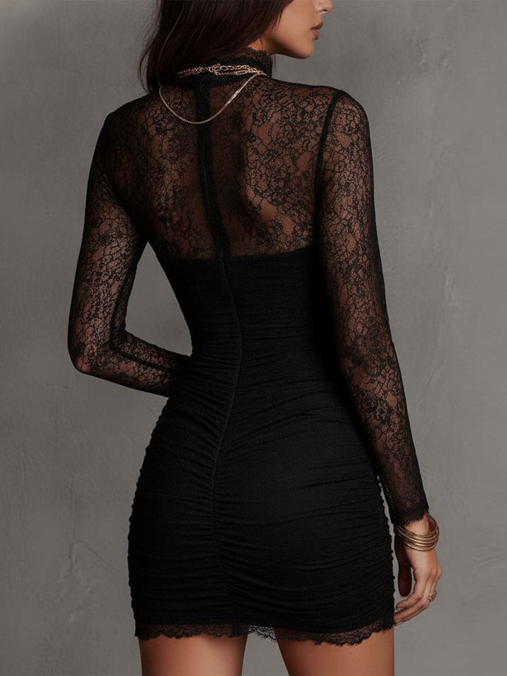 Black floral lace mini dress side view