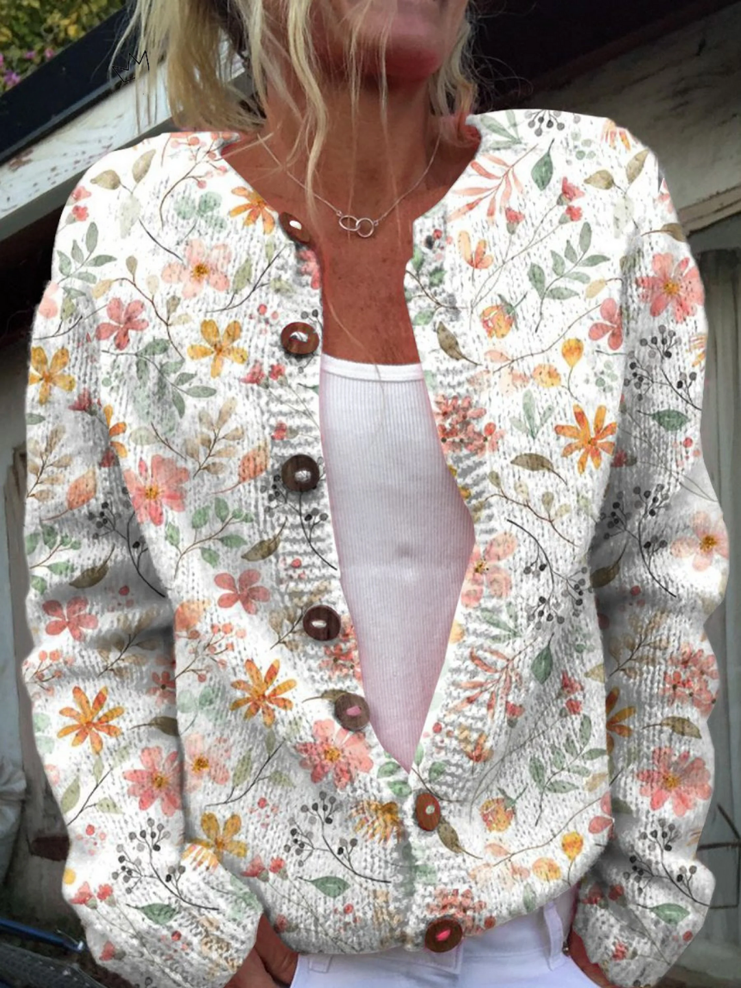 Cute Little Flowers Cardigan — front view