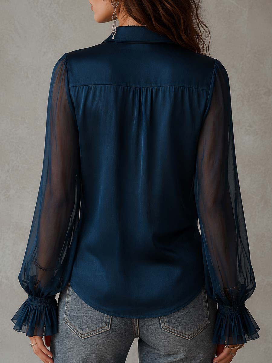 Sheer long-sleeve tencel shirt back view