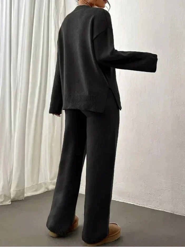 Lily Warm Ribbed Casual Pantsuit — side view
