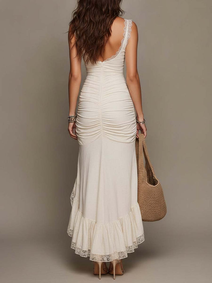 Lace trim mermaid midi dress side view