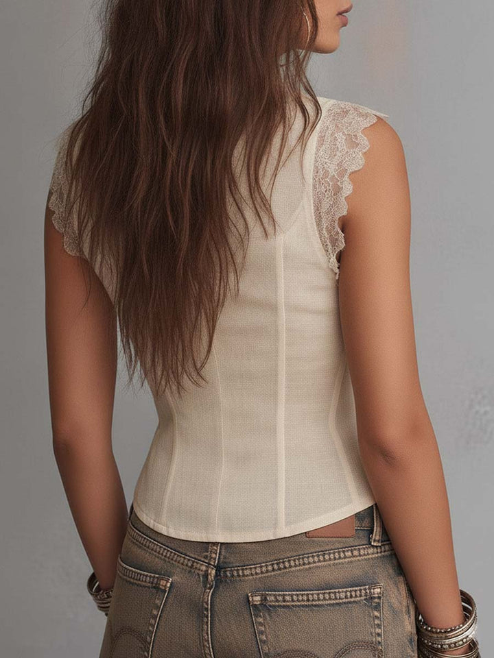 Corset top with ruffle lace trim back view