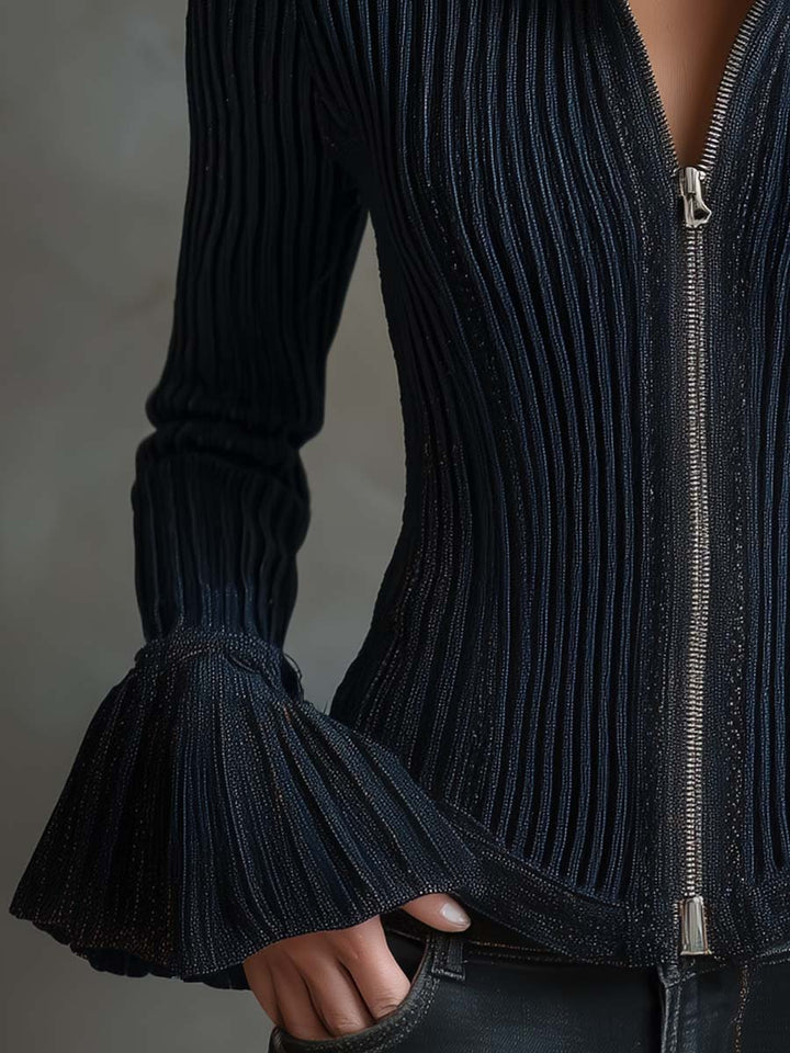 Midnight sparkle ribbed knit jacket styled view