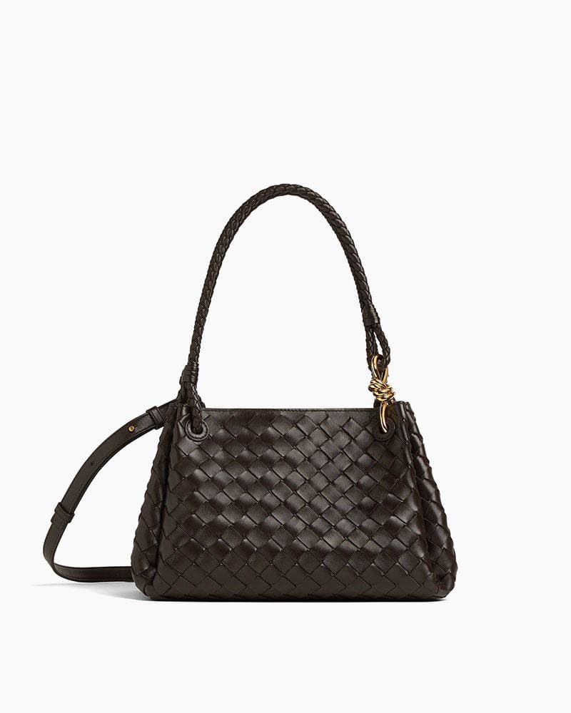 Medium Intrecciato Leather Shoulder Bag with Metal Knot Detail