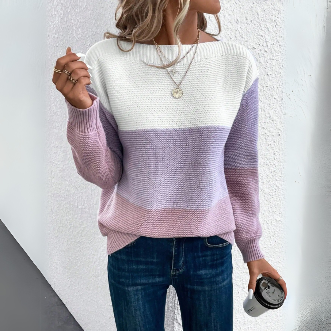 Clara Elegant Three-Color Patchwork Sweater — back view