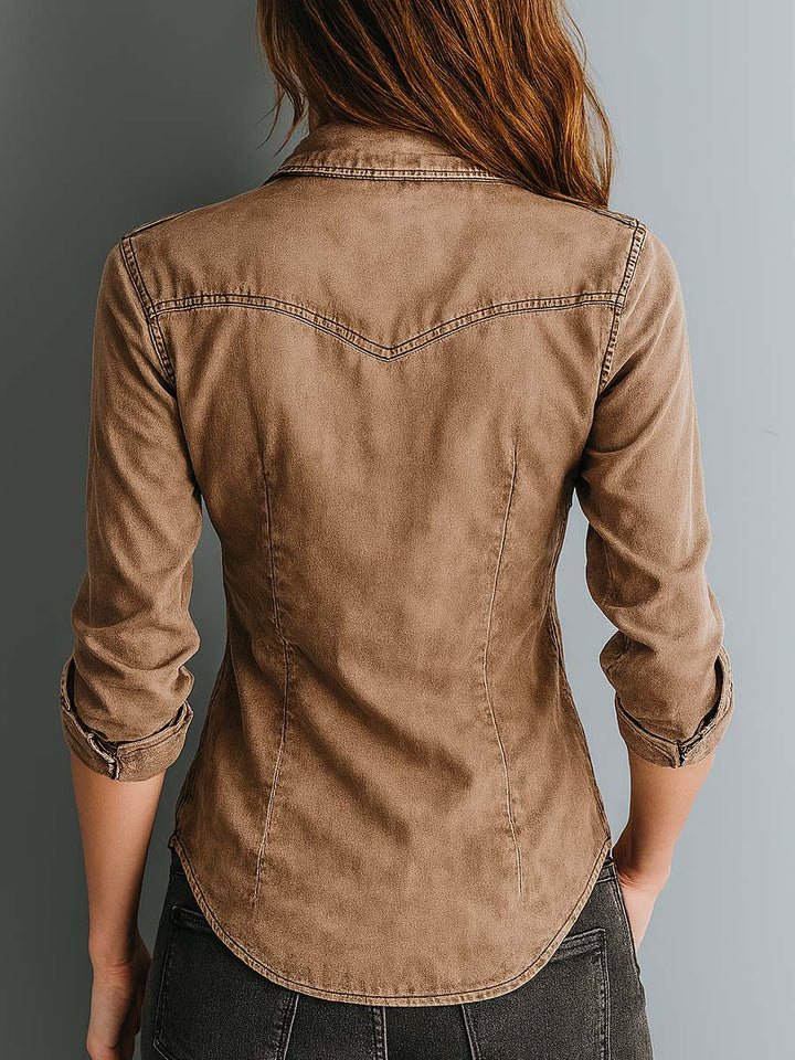 Washed contrast blouse full length view