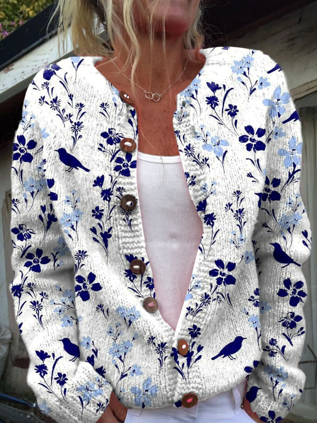 Vintage Flower Art Print Cardigan — front view