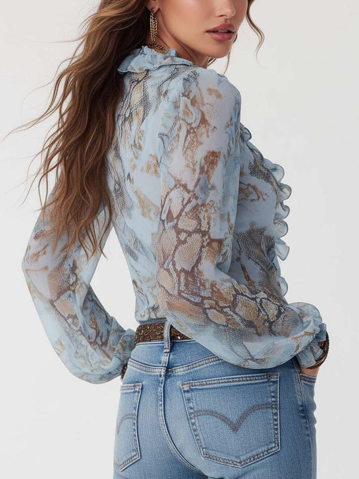 Serene blue chiffon blouse side view