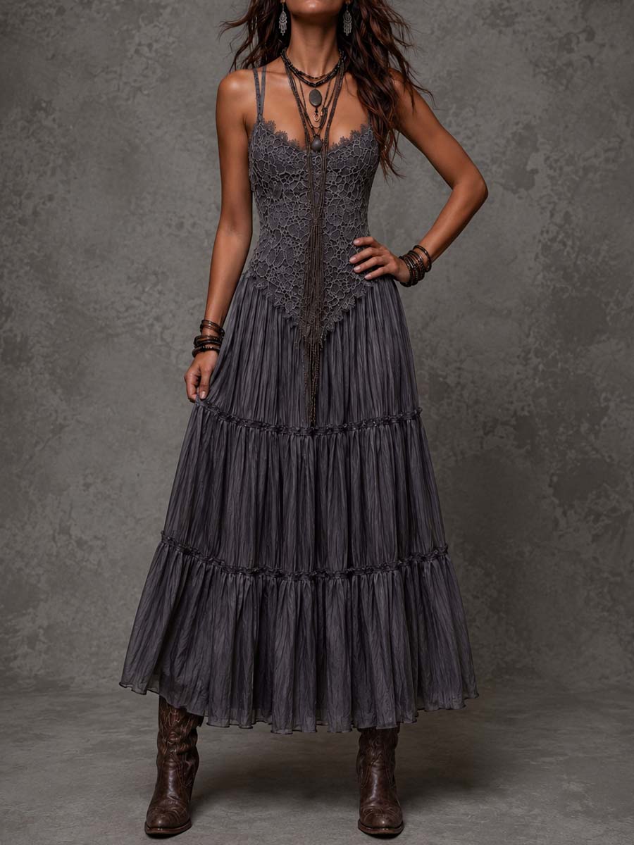 Dark gray crinkle maxi dress side view