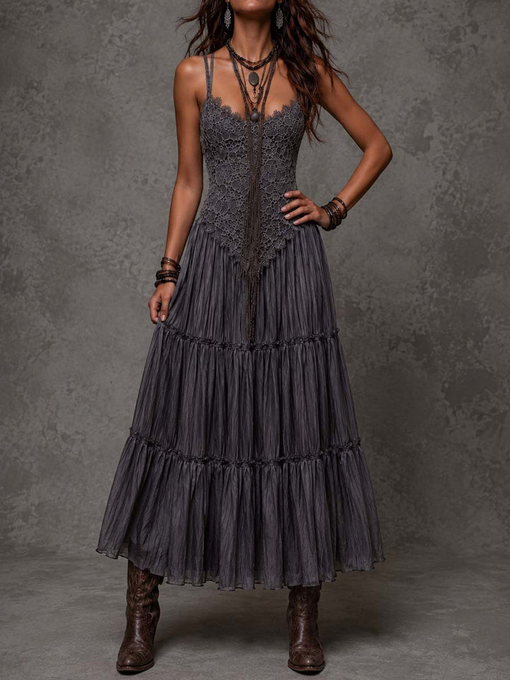 Dark gray crinkle maxi dress side view