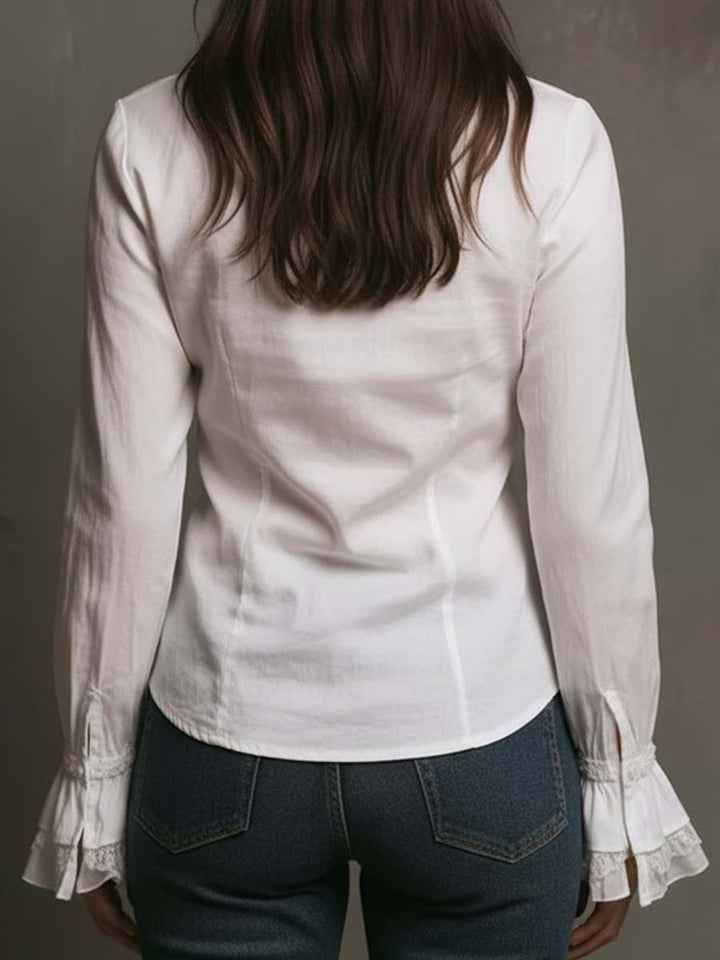 White lace trim blouse full length view