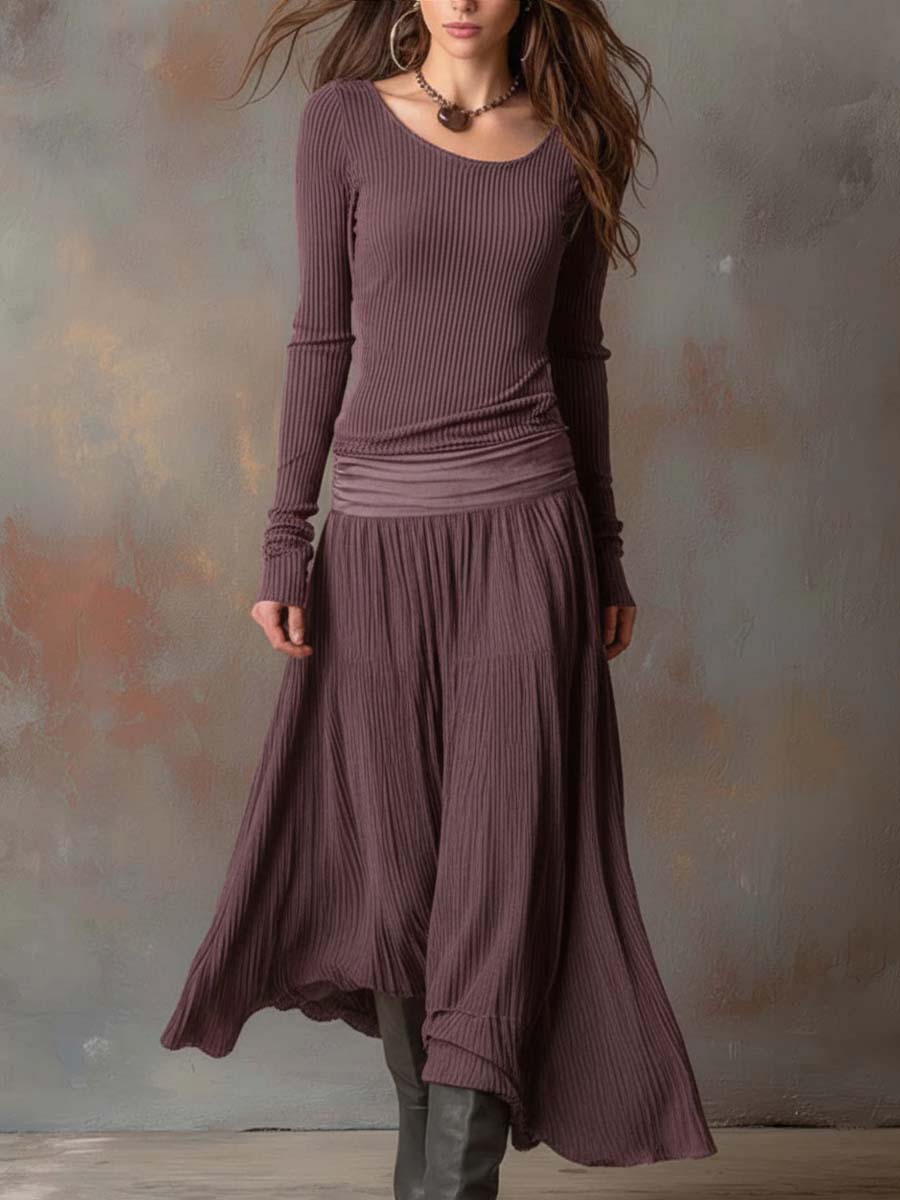 Vintage ribbed knit maxi dress back view