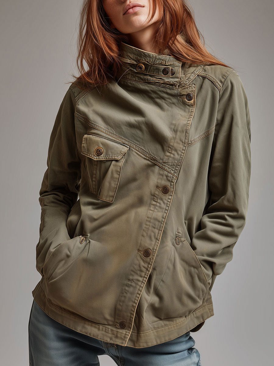 Slanted placket jacket back view