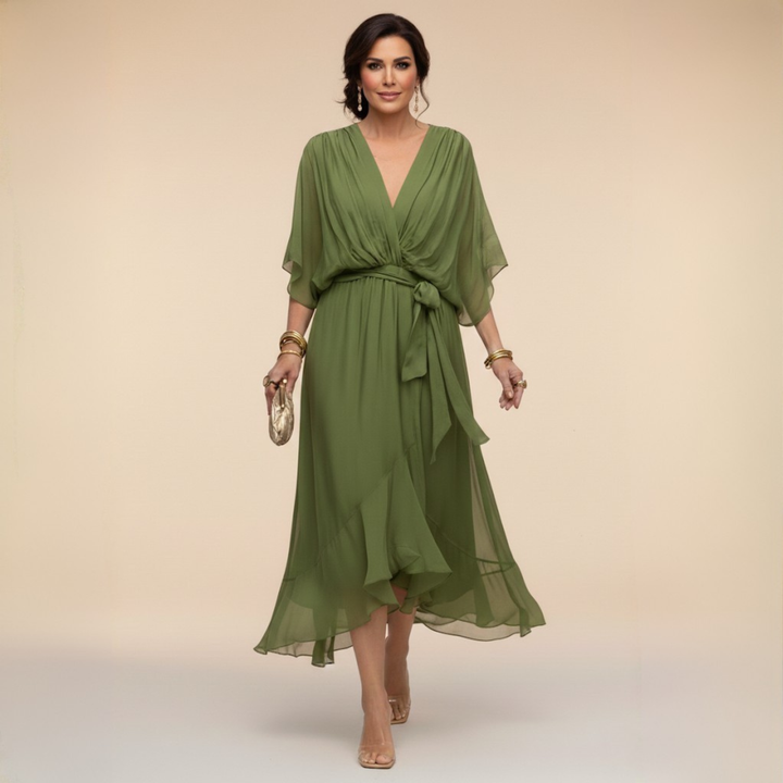 Bella - Flowing V-Neck Silhouette Dress — front view