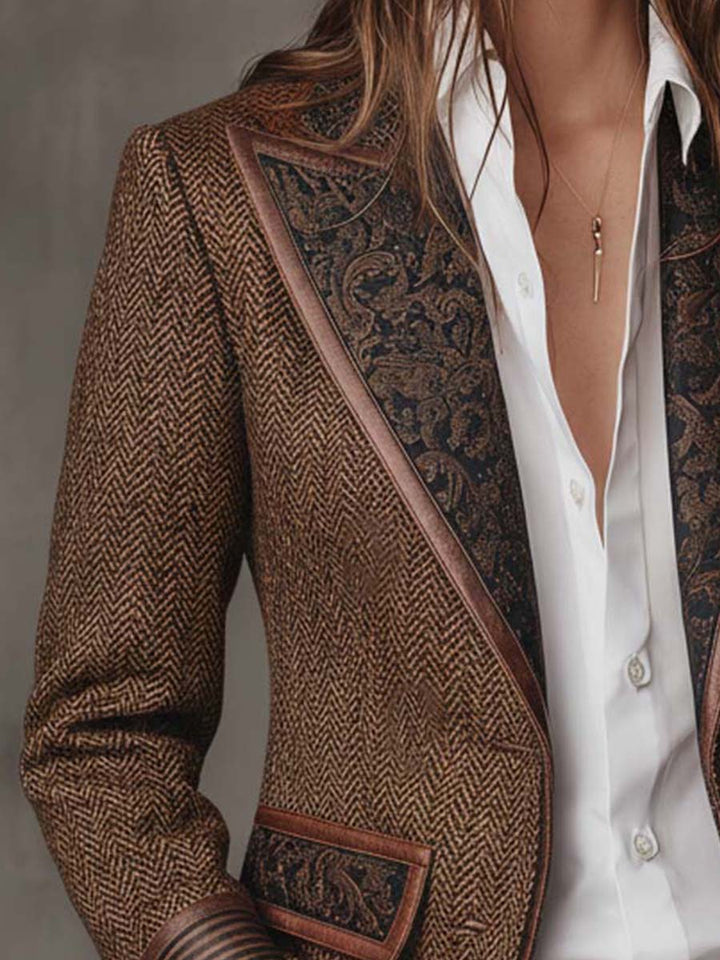 Herringbone tweed blazer styled outfit