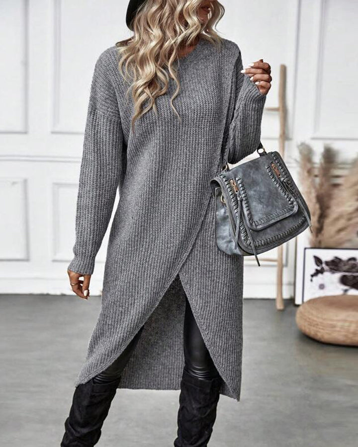 Addison Comfortable Irregular Style Sweater Dress — back view