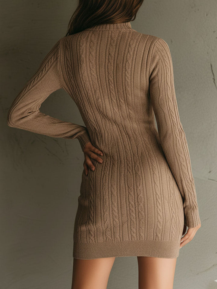 V-neck cable knit sweater dress back view