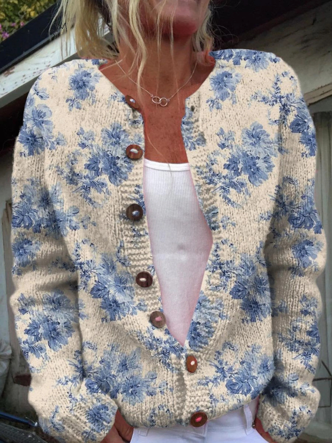 Lovely Floral Art Print Cardigan — front view