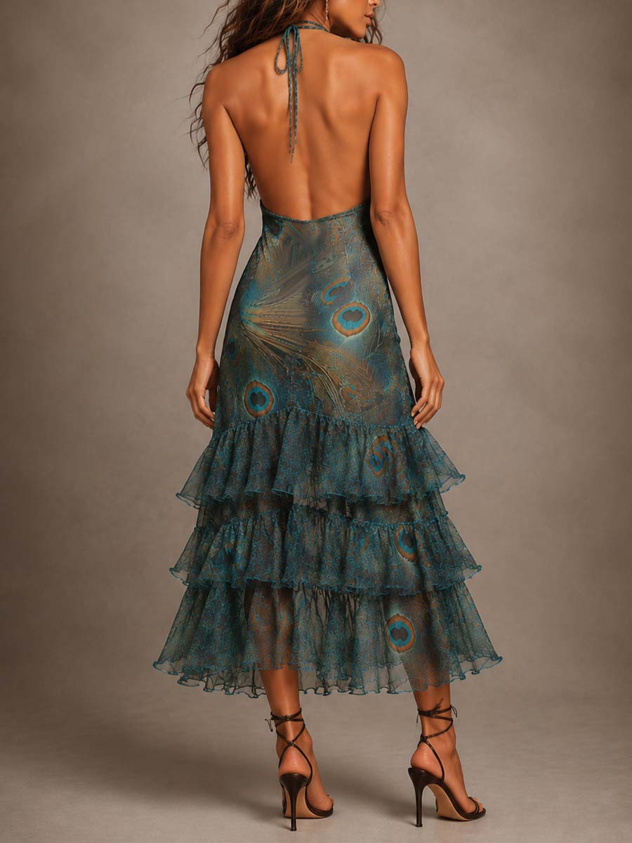 Tiered ruffle midi dress back view