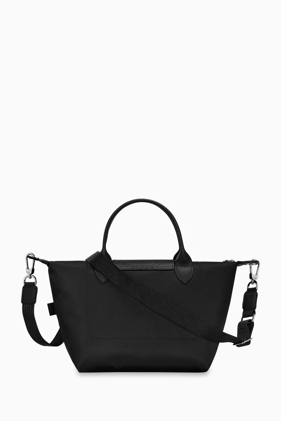 Longchamp Le Pliage Energy Small Black Crossbody Bag back view with signature green topstitching