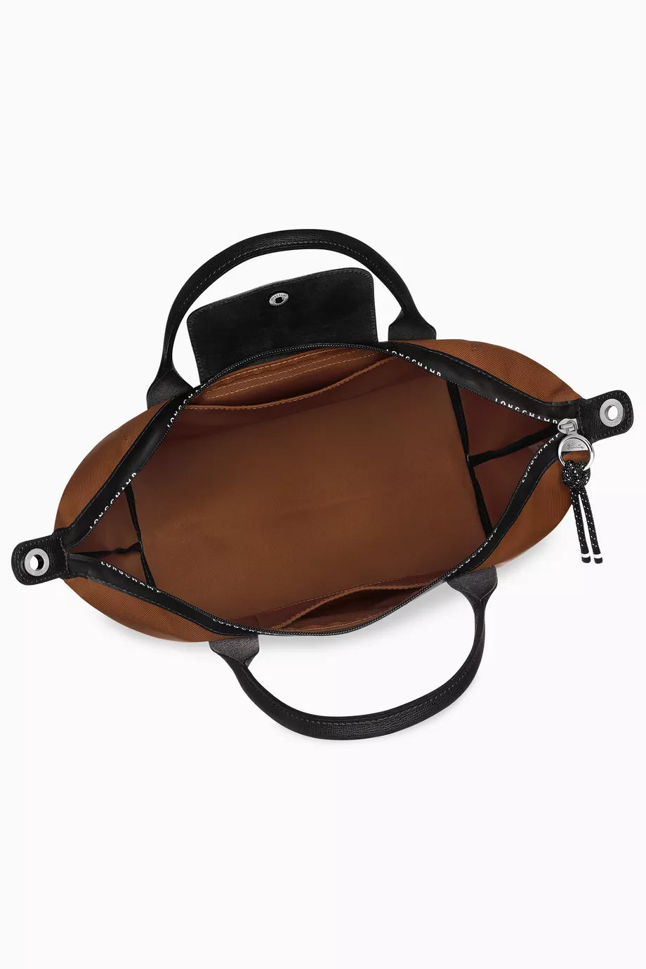 Longchamp Le Pliage Energy L Top Handle Crossbody Bag Cocoa Brown closeup detail