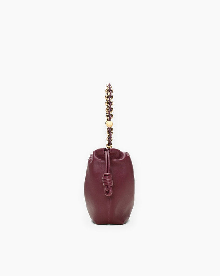 Medium Ruched Genuine Leather Bag Donut Chain