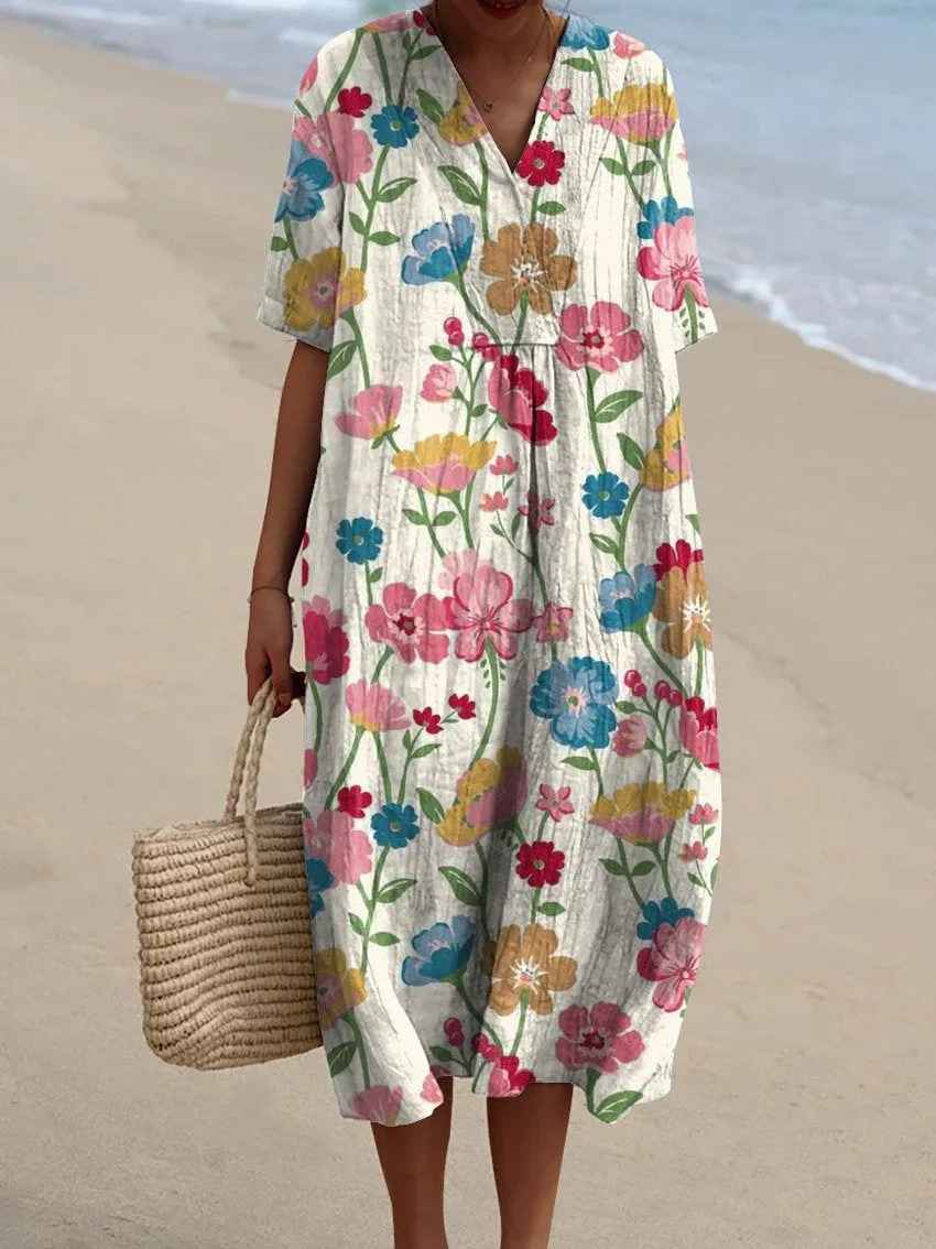 Floral Art Print Vintage Floral Maxi Dress — product view