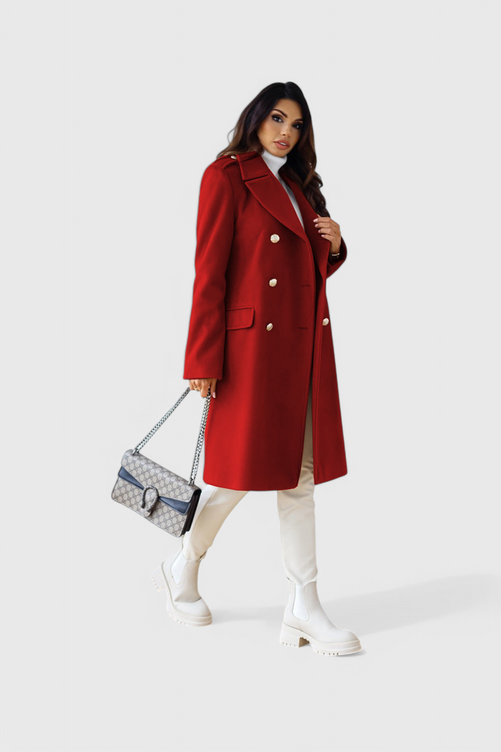 Yara double-breasted coat back view slim tailored cut