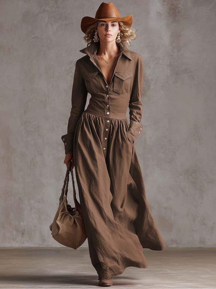 Charlotte shirt dress – side view flowing maxi length women