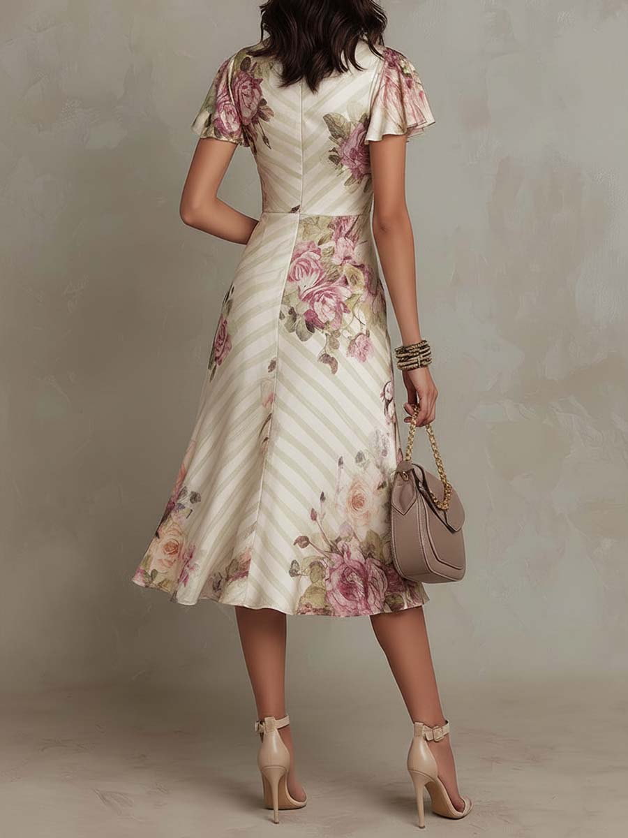 Vintage floral chiffon midi dress side view