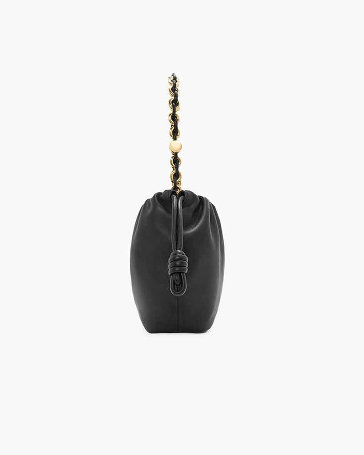 Medium Ruched Genuine Leather Bag Donut Chain