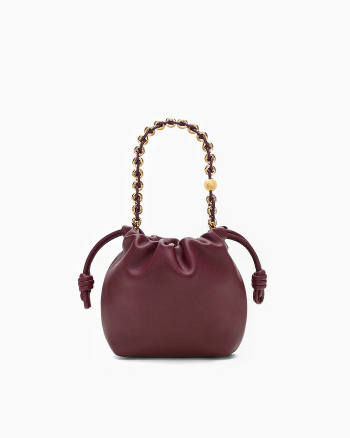 Medium Ruched Genuine Leather Bag Donut Chain
