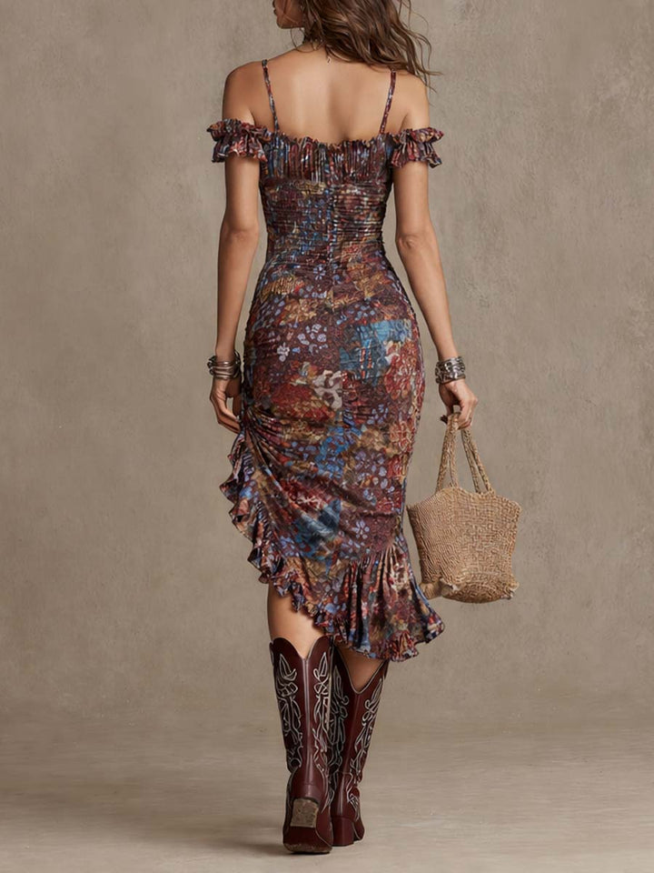 Boho-chic floral midi dress side view