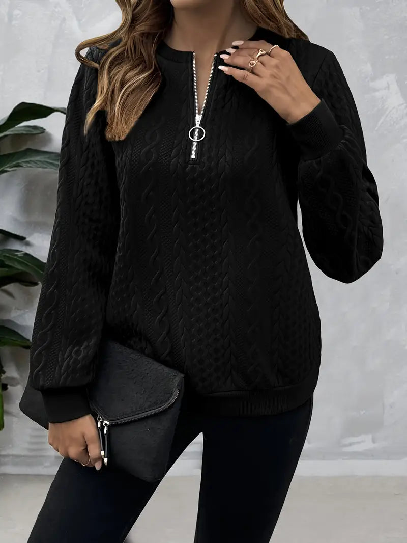 Zoe Elegant Zip-Up Sweater For Comfort And Style — front view