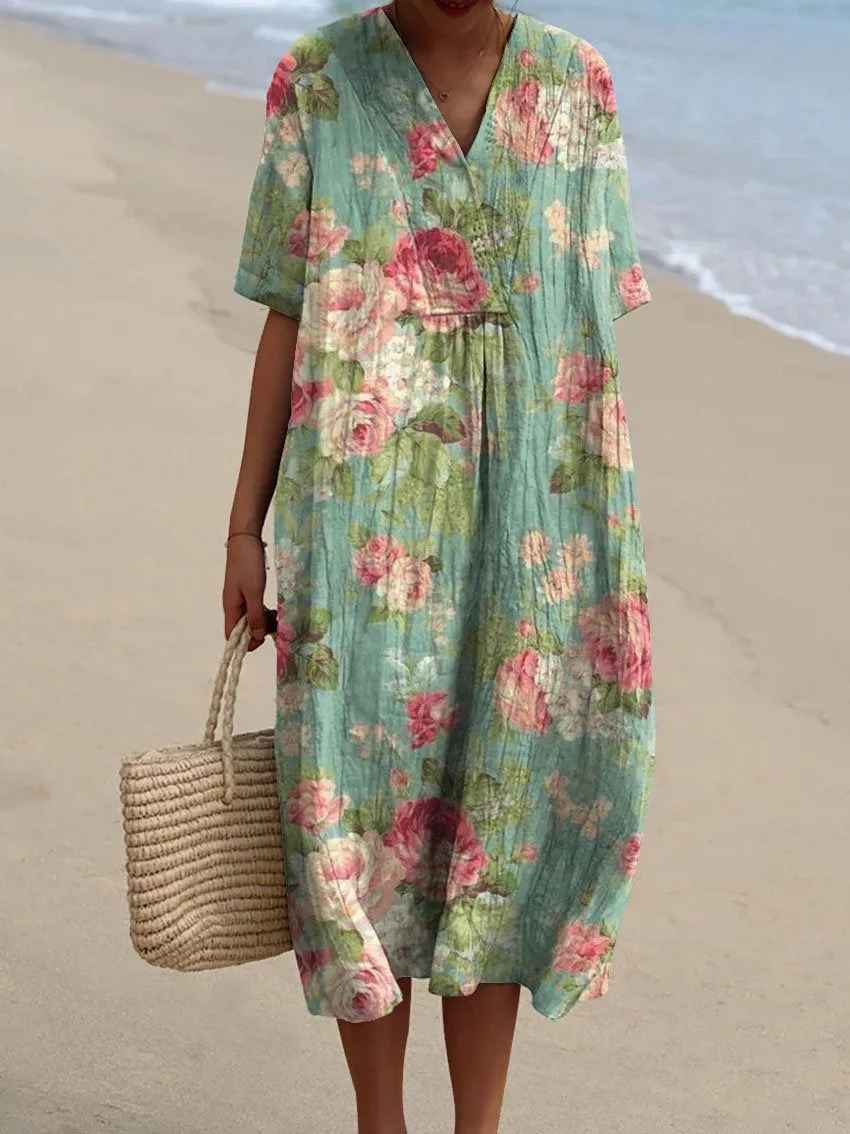Floral Art Print Vintage Floral Maxi Dress — additional view