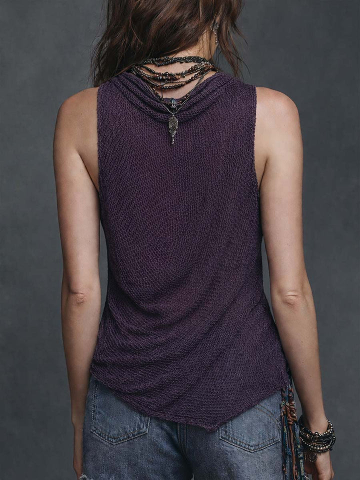 Boho knit top asymmetrical hem side view