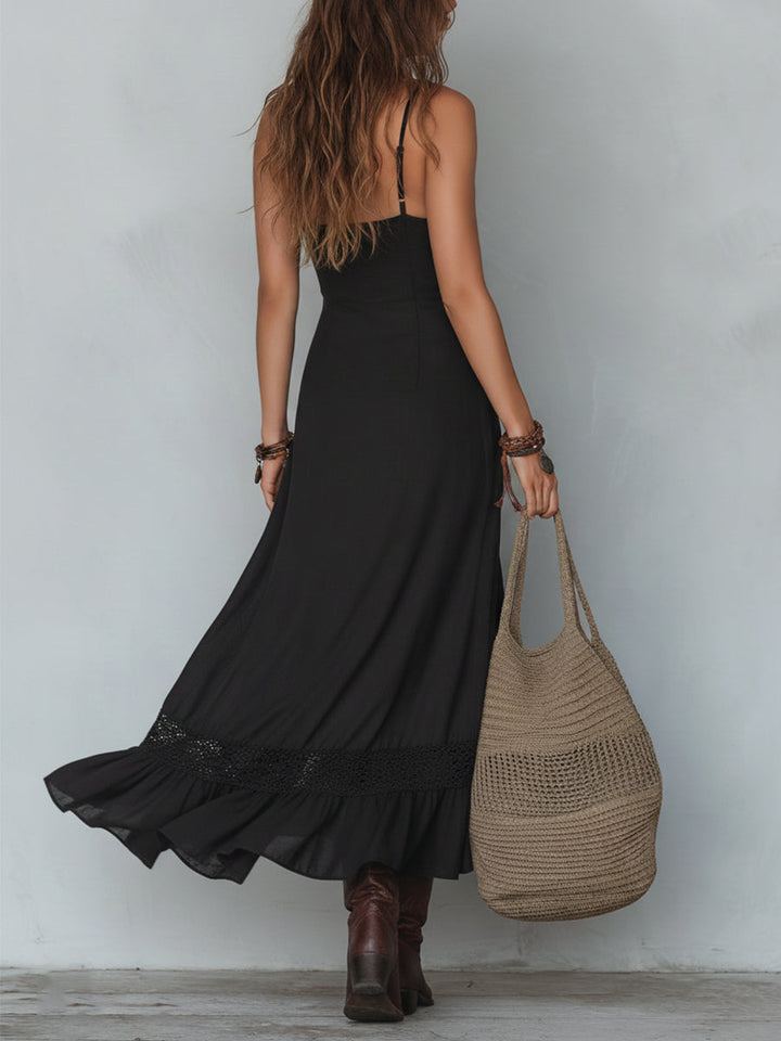 Tencel lace irregular hem maxi dress side view