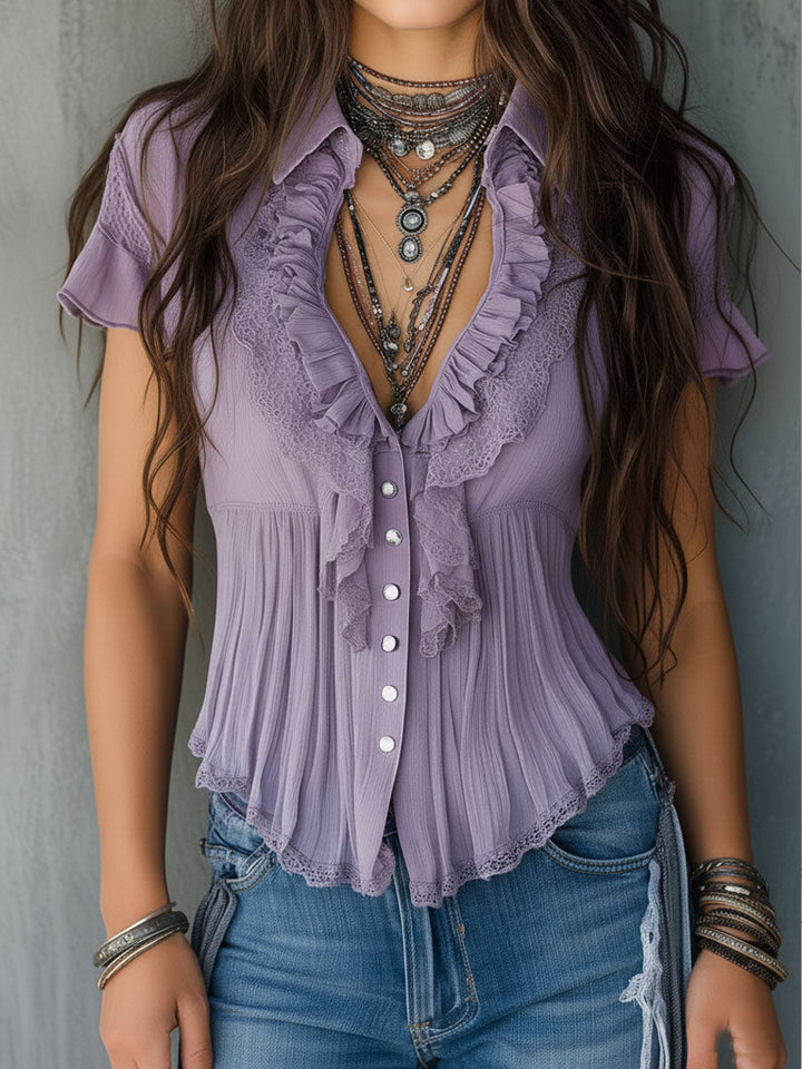 Lavender lace blouse back view