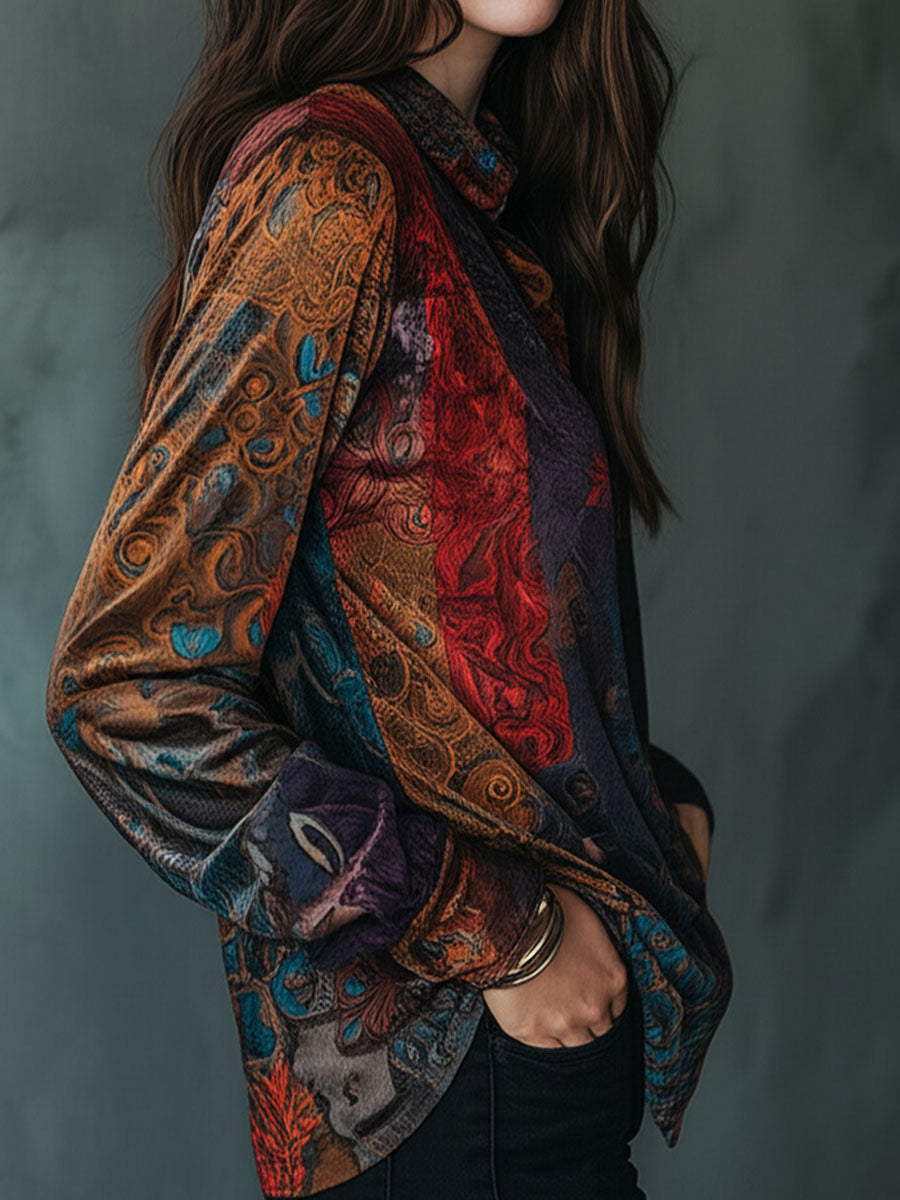 Velvet floral shirt detail view