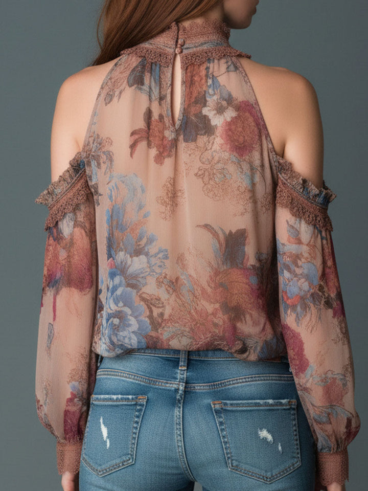 Boho blush halter blouse full length view
