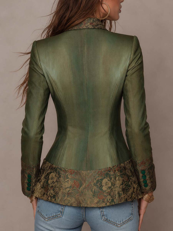 Single button fitted olive blazer back view