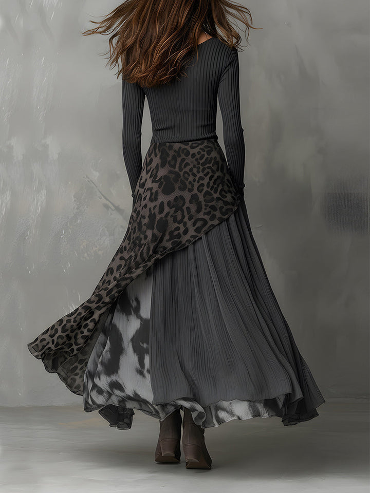 Leopard stripe splicing maxi dress side view