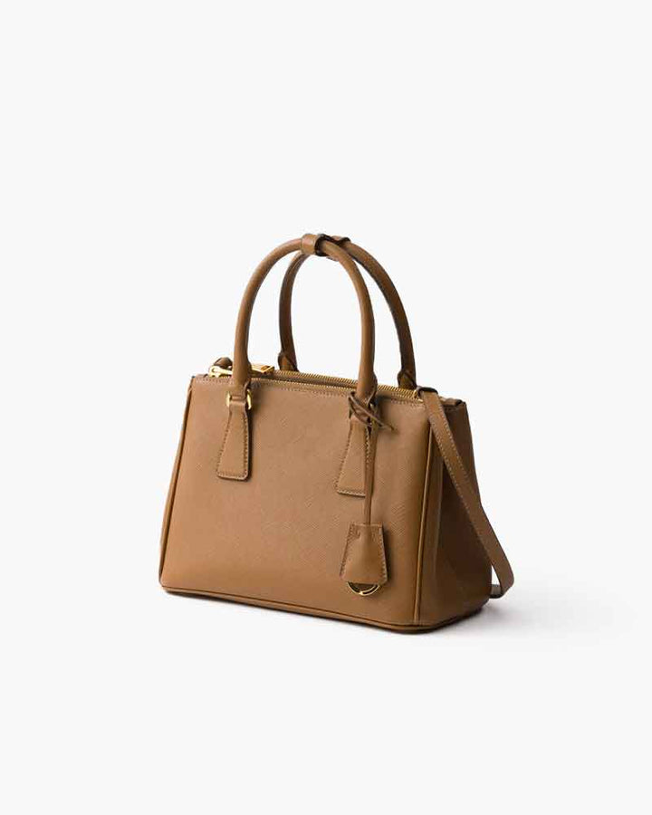 Black Double Zip Shoulder Handbag with Gold Hardware & Strap