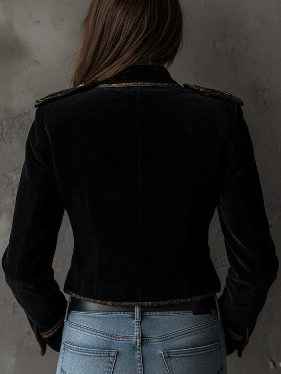 Black velvet military blazer side view