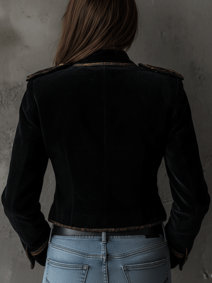 Black velvet military blazer side view